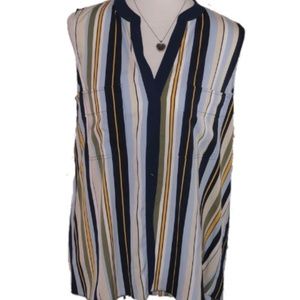 Jones New York Back Out Button Down Sleeveless Top